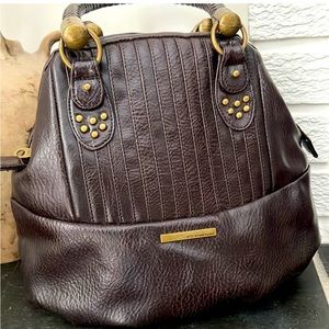 Matt & Nat shoulder handbag - brown with brass hardware
